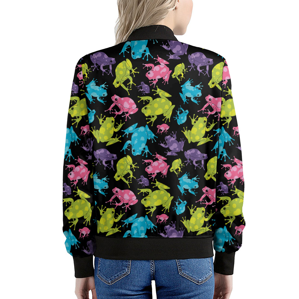 Colorful Frog Pattern Print Women's Bomber Jacket