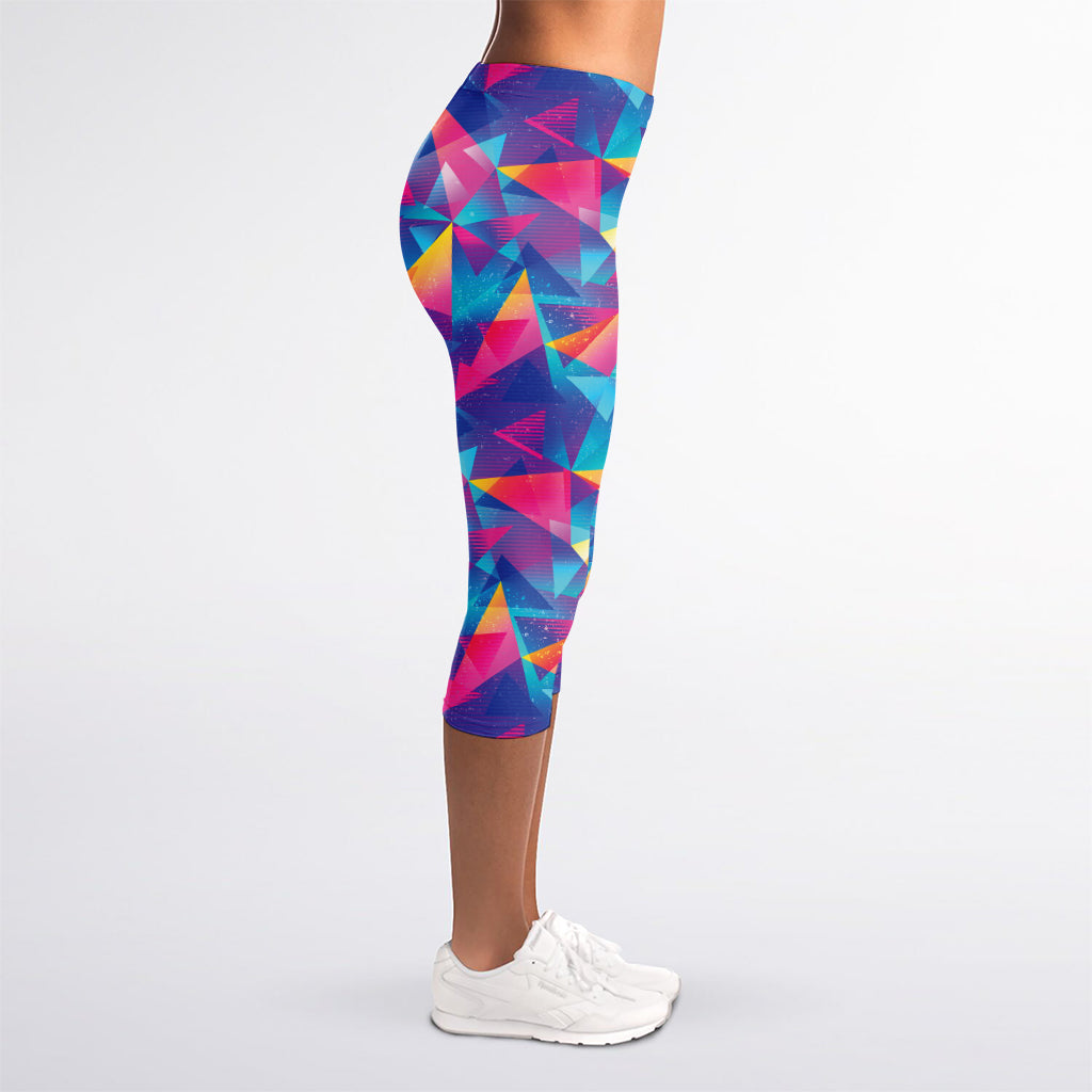 Colorful Geometric Mosaic Print Women's Capri Leggings