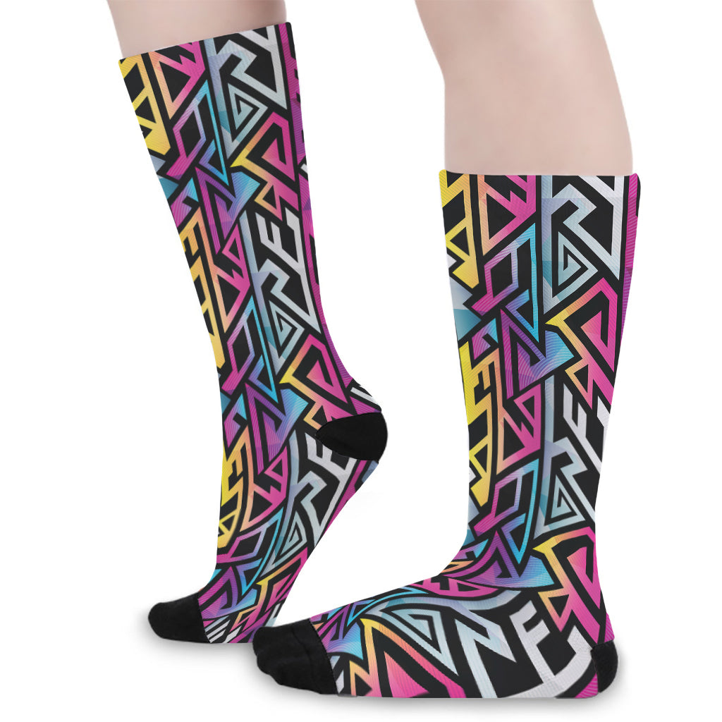 Colorful Geometric Tribal Pattern Print Long Socks