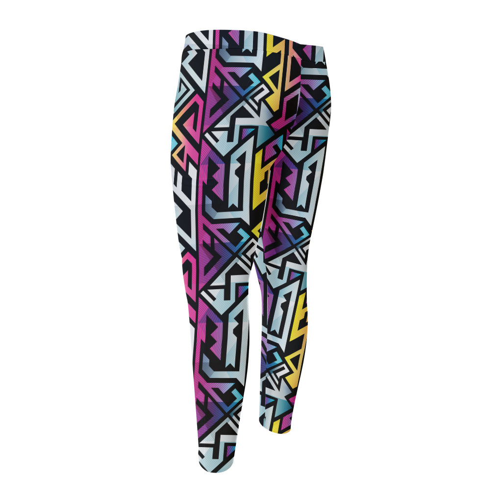 Colorful Geometric Tribal Pattern Print Men's Compression Pants