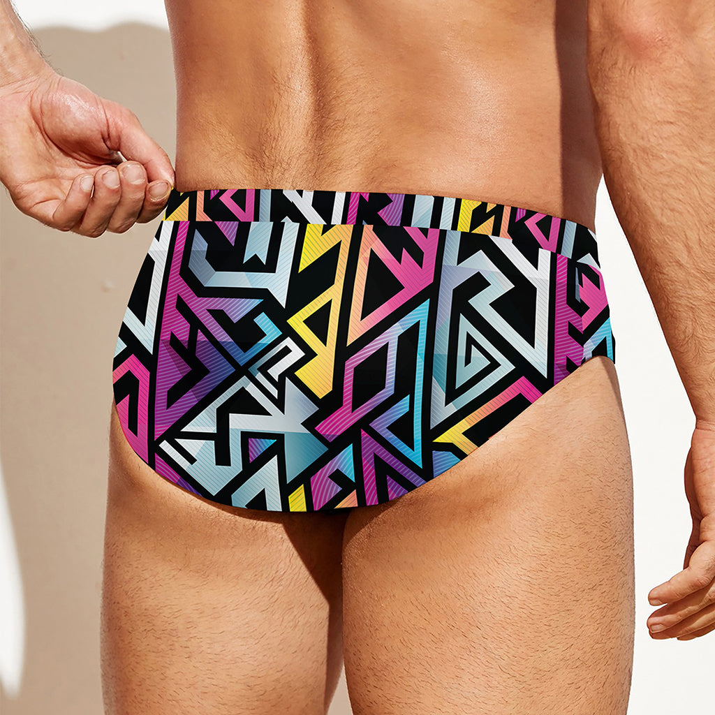 Colorful Geometric Tribal Pattern Print Men's Swim Briefs