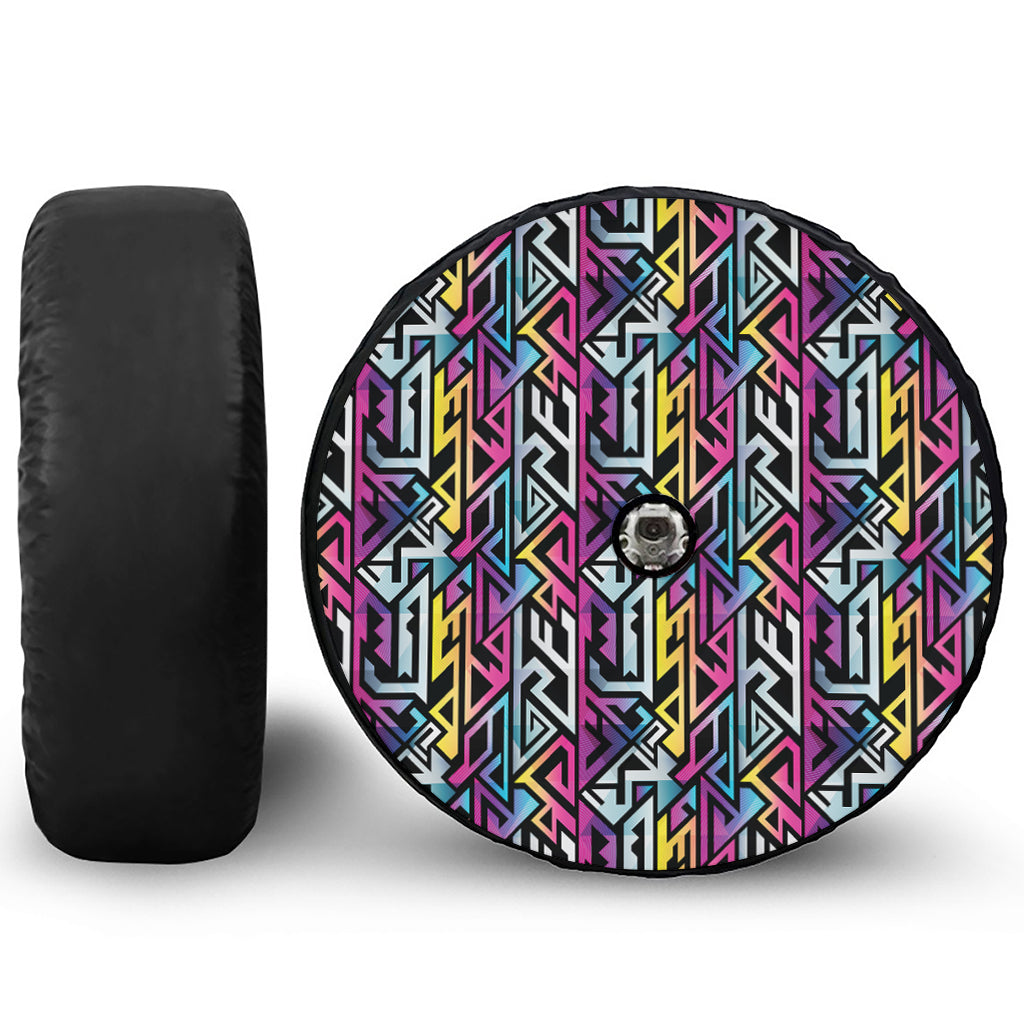 Colorful Geometric Tribal Pattern Print Tire Cover With Camera Hole