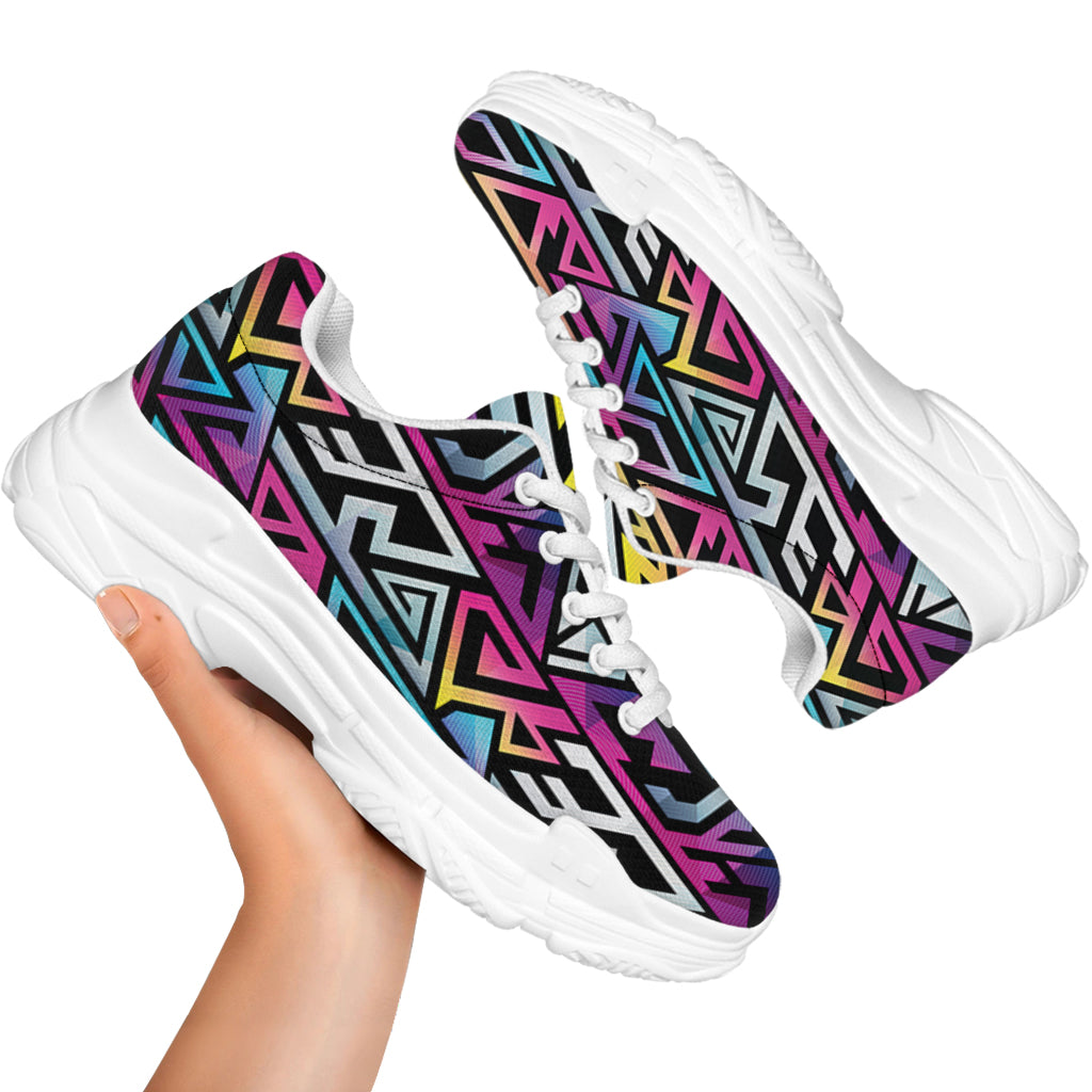 Colorful Geometric Tribal Pattern Print White Chunky Shoes