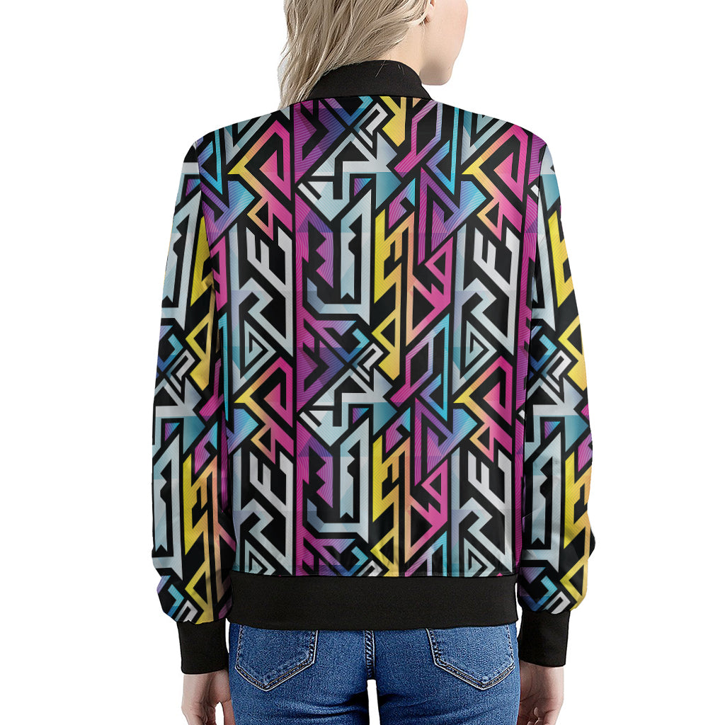 Colorful Geometric Tribal Pattern Print Women's Bomber Jacket