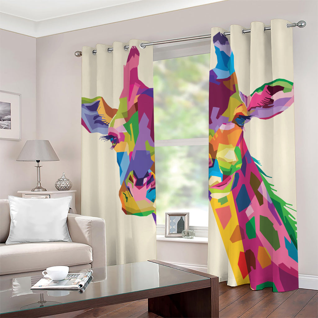 Colorful Giraffe Portrait Print Grommet Curtains