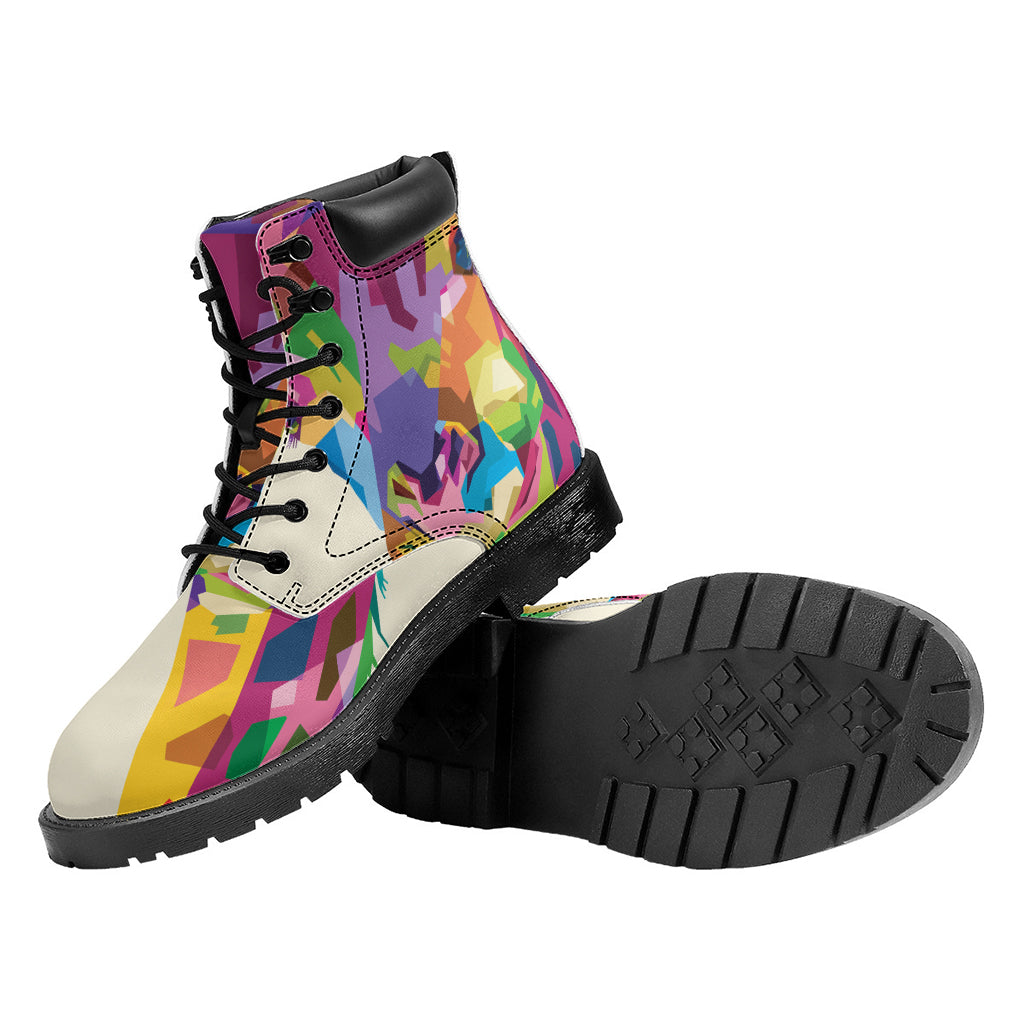 Colorful Giraffe Portrait Print Work Boots