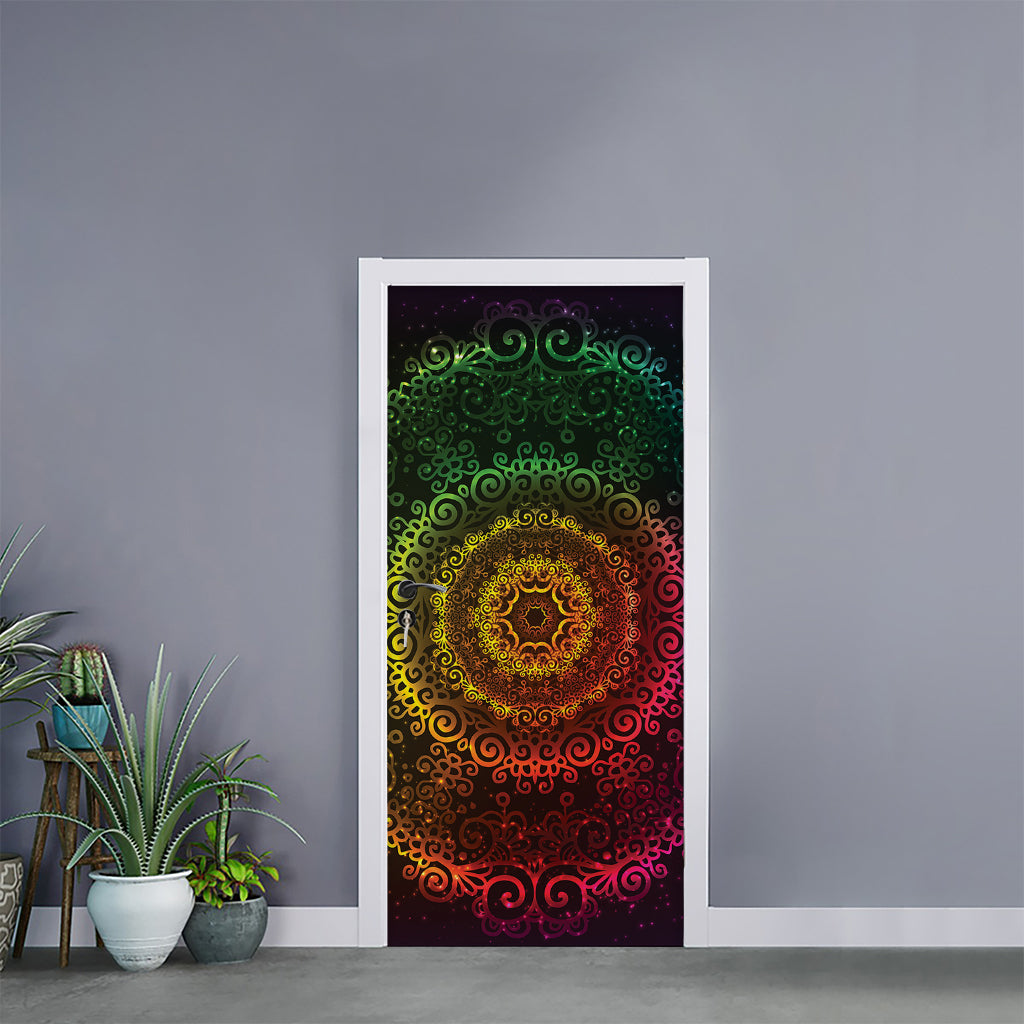 Colorful Gradient Mandala Print Door Sticker