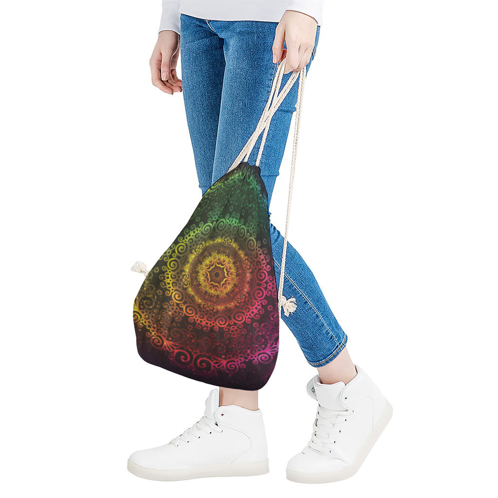 Colorful Gradient Mandala Print Drawstring Bag