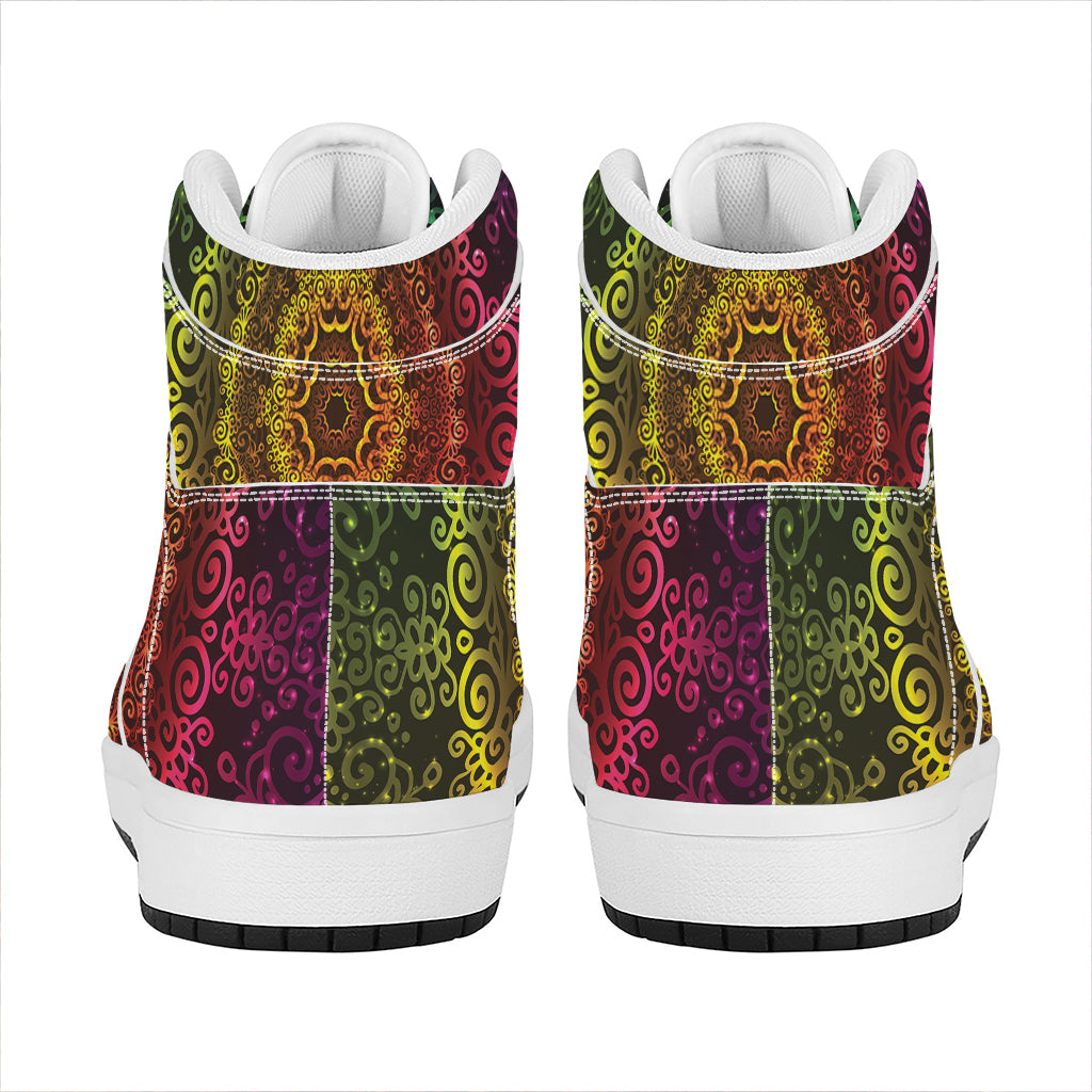Colorful Gradient Mandala Print High Top Leather Sneakers