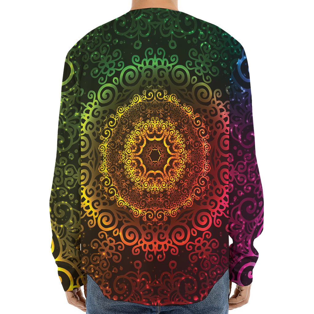 Colorful Gradient Mandala Print Long Sleeve Baseball Jersey