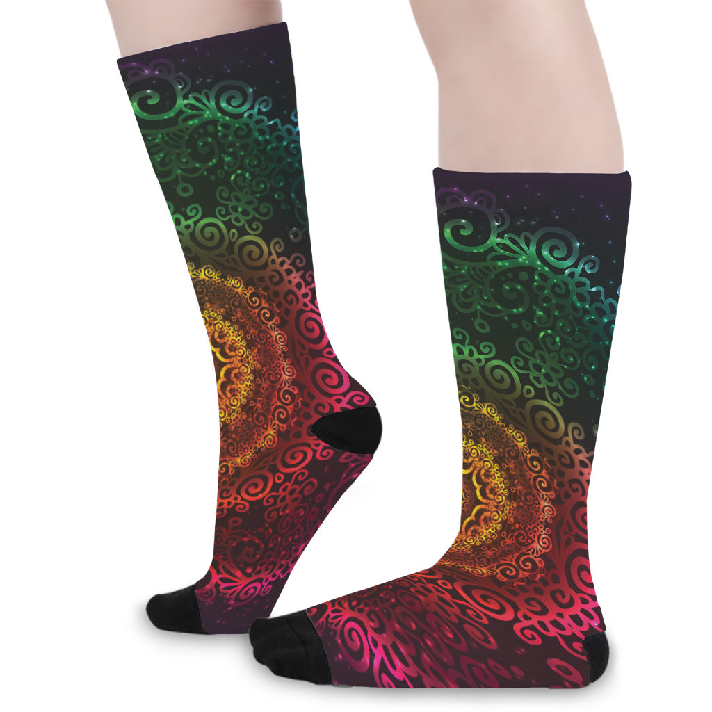 Colorful Gradient Mandala Print Long Socks