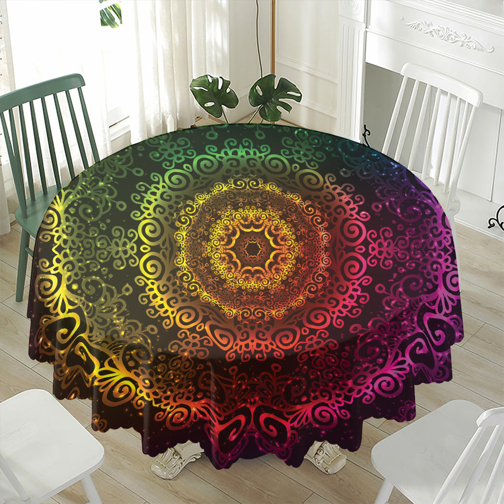 Colorful Gradient Mandala Print Waterproof Round Tablecloth
