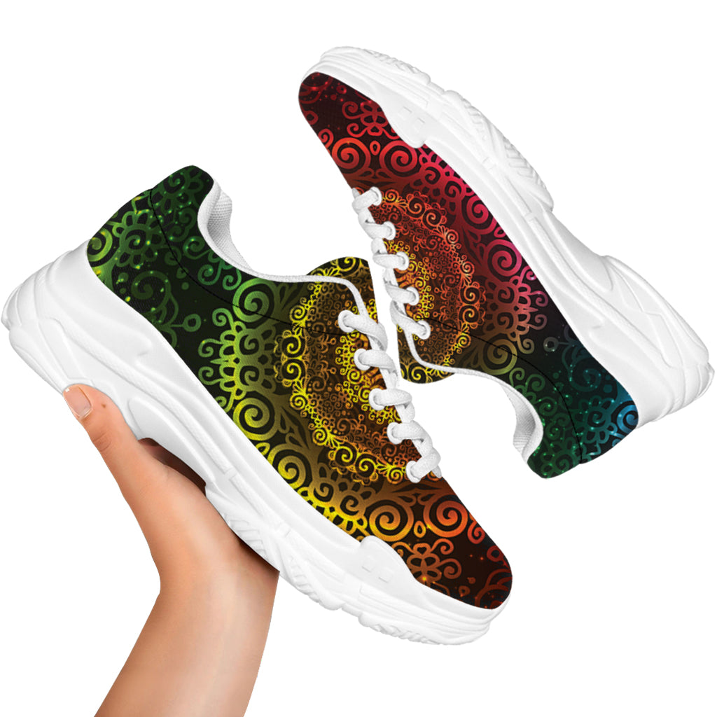 Colorful Gradient Mandala Print White Chunky Shoes