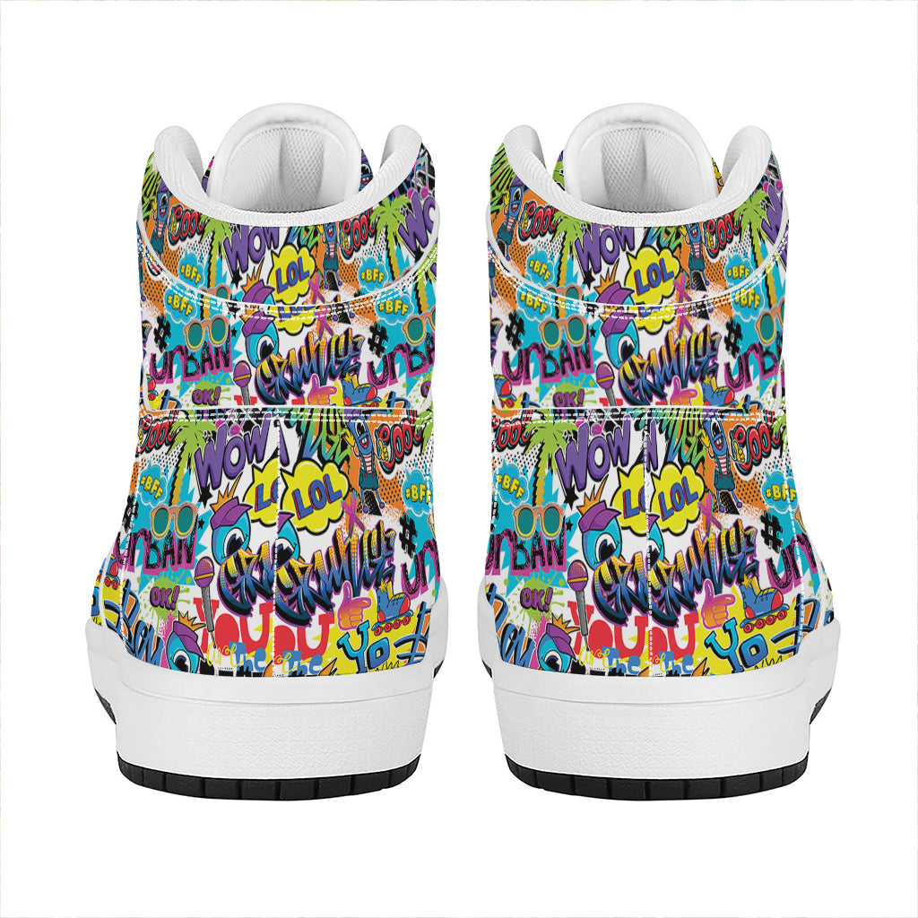 Colorful Graffiti Pattern Print High Top Leather Sneakers