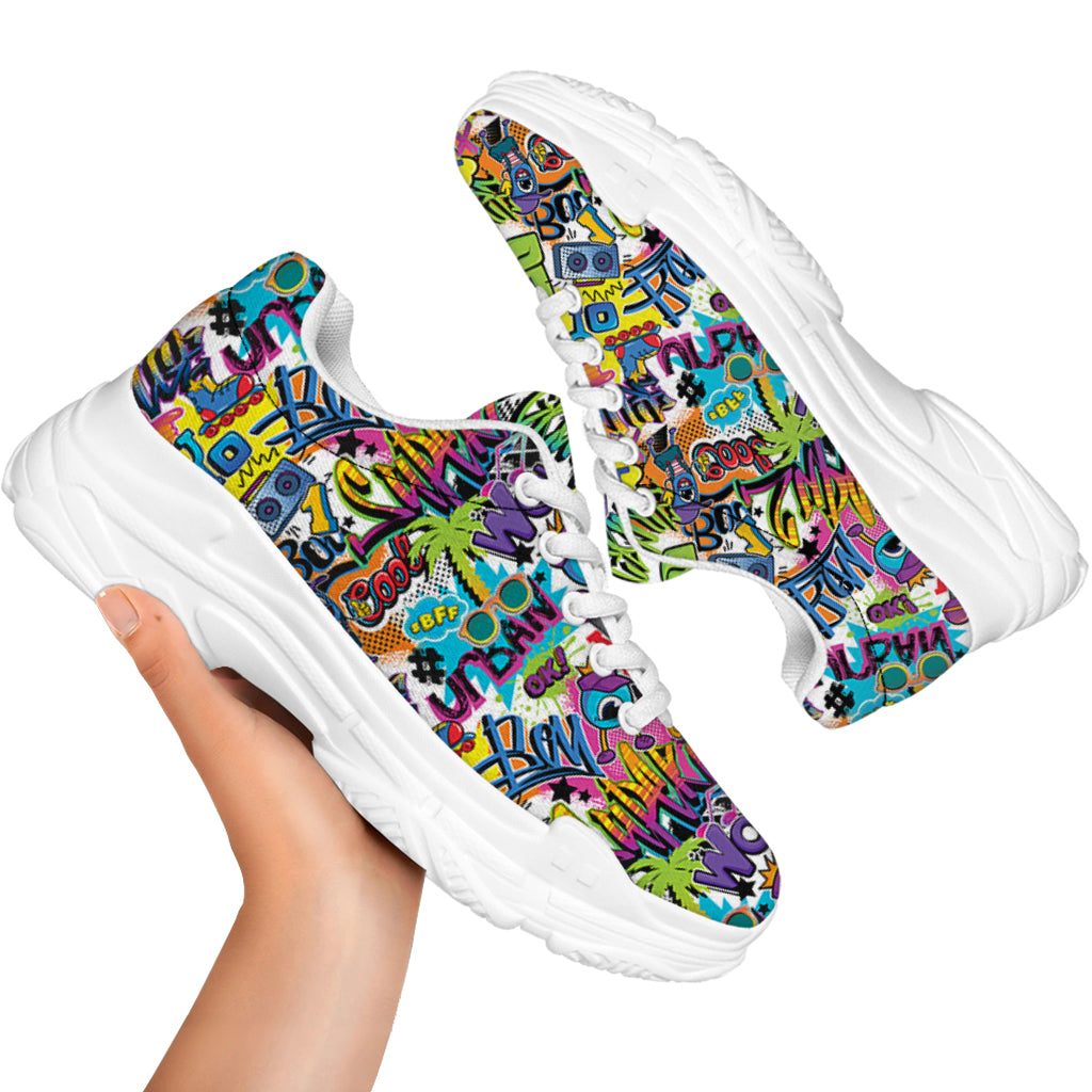Colorful Graffiti Pattern Print White Chunky Shoes