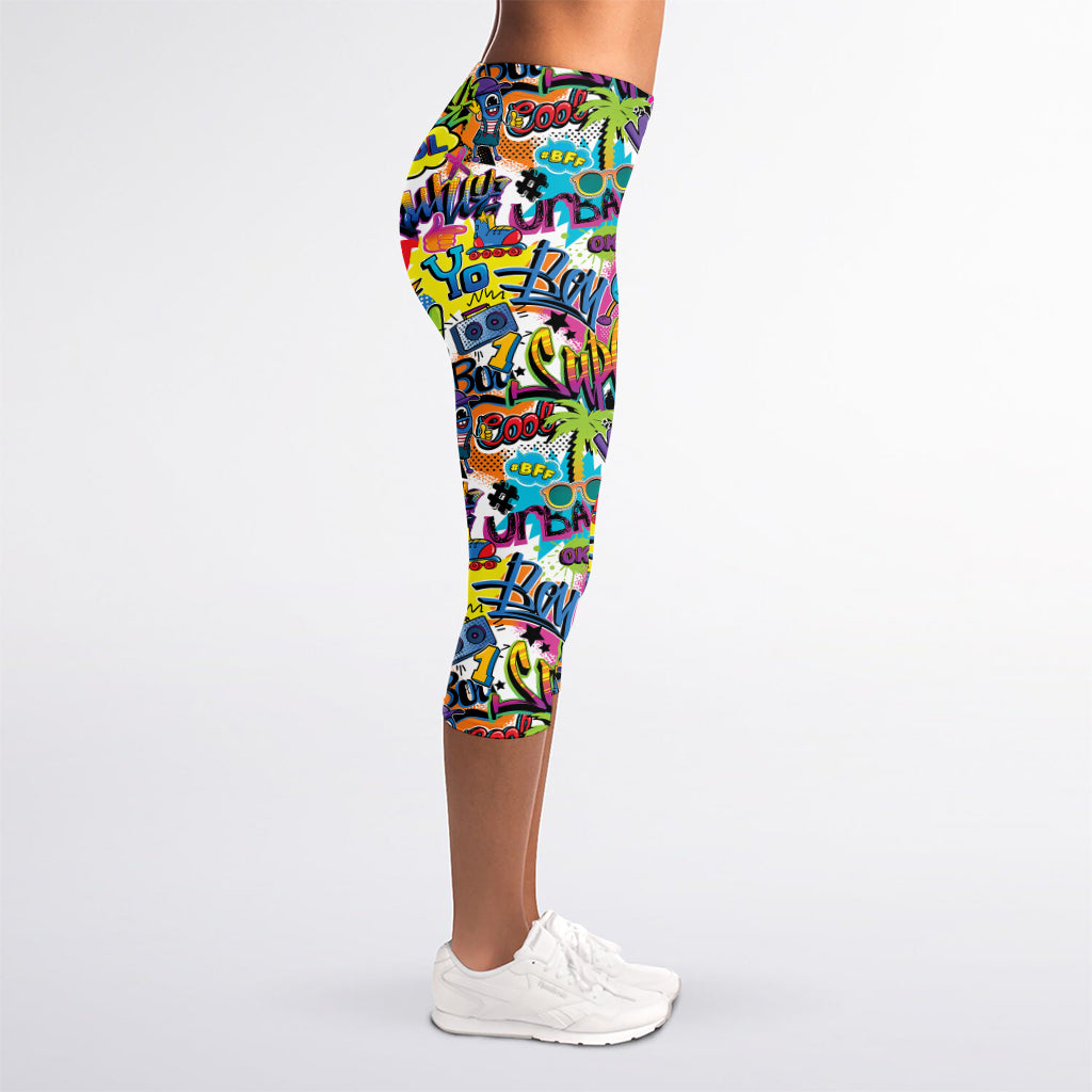 Colorful Graffiti Pattern Print Women's Capri Leggings