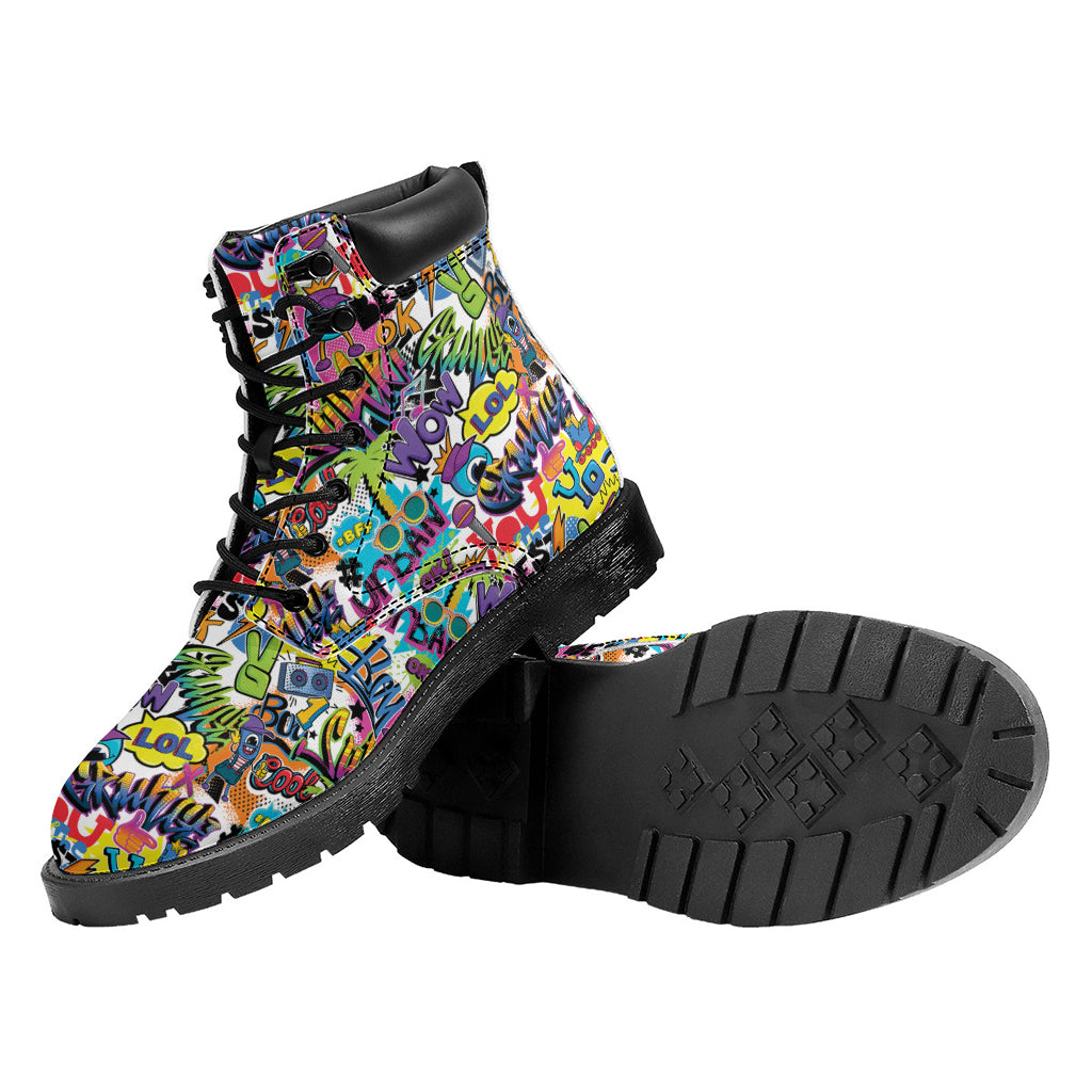 Colorful Graffiti Pattern Print Work Boots