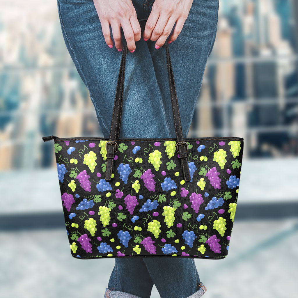 Colorful Grapes Pattern Print Leather Tote Bag