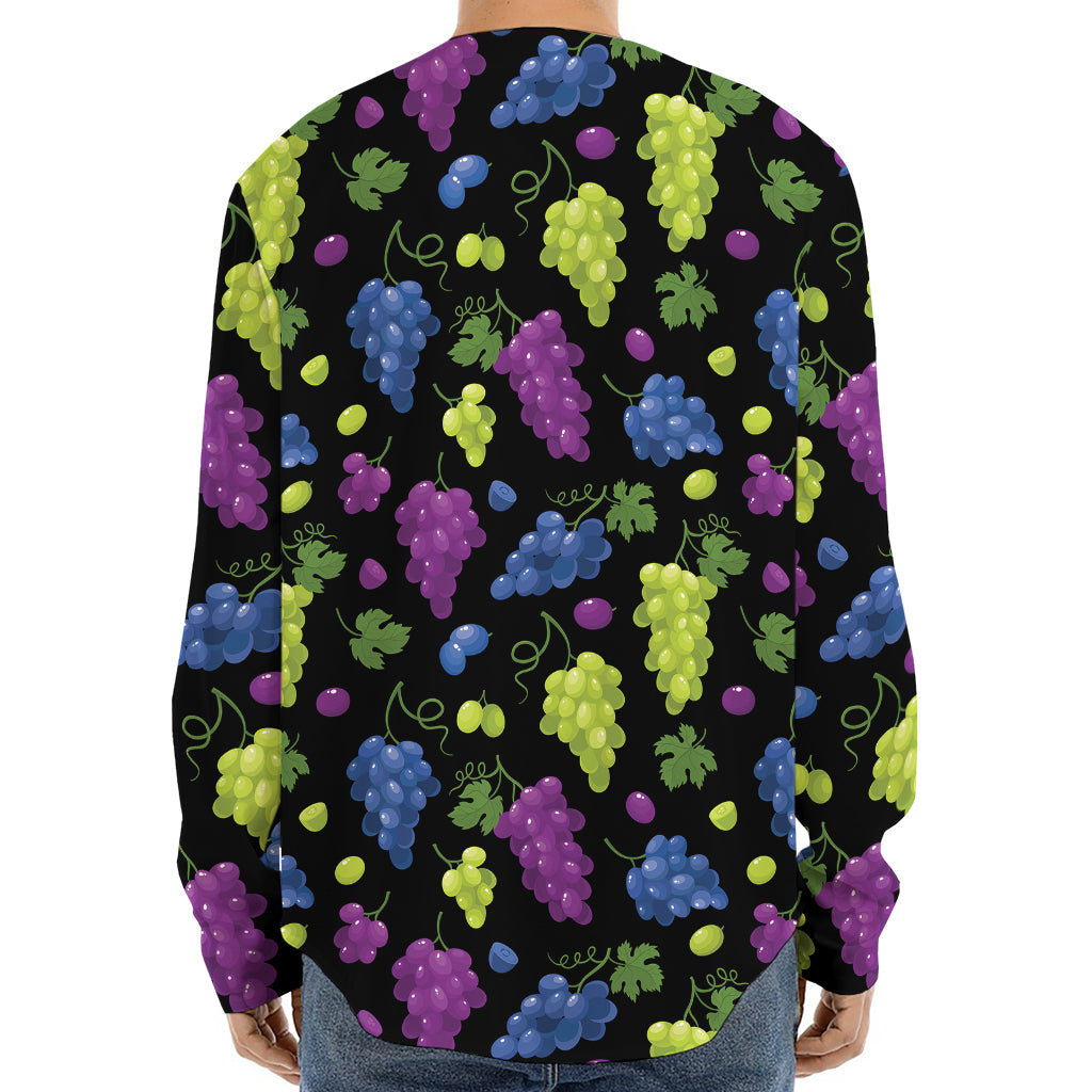 Colorful Grapes Pattern Print Long Sleeve Baseball Jersey