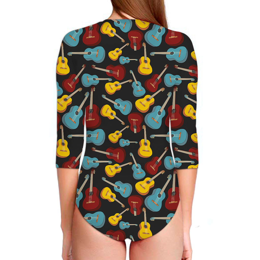 Colorful Guitar Pattern Print Long Sleeve Swimsuit