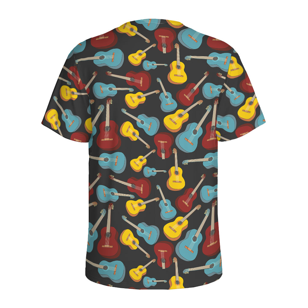 Colorful Guitar Pattern Print Men's Sports T-Shirt