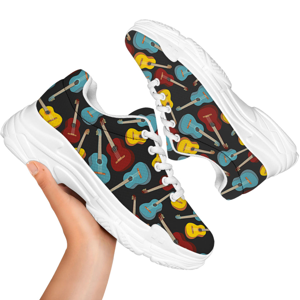 Colorful Guitar Pattern Print White Chunky Shoes