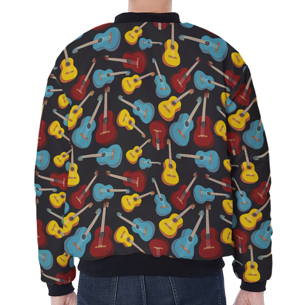 Colorful Guitar Pattern Print Zip Sleeve Bomber Jacket