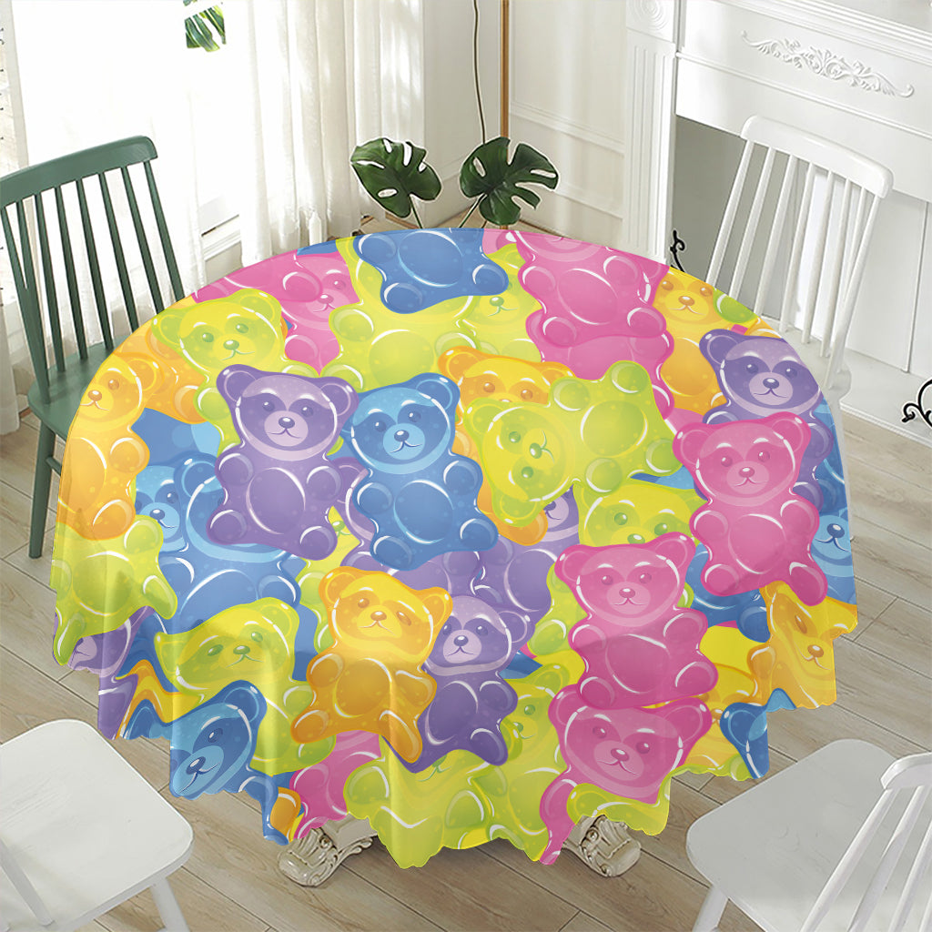 Colorful Gummy Bear Print Waterproof Round Tablecloth
