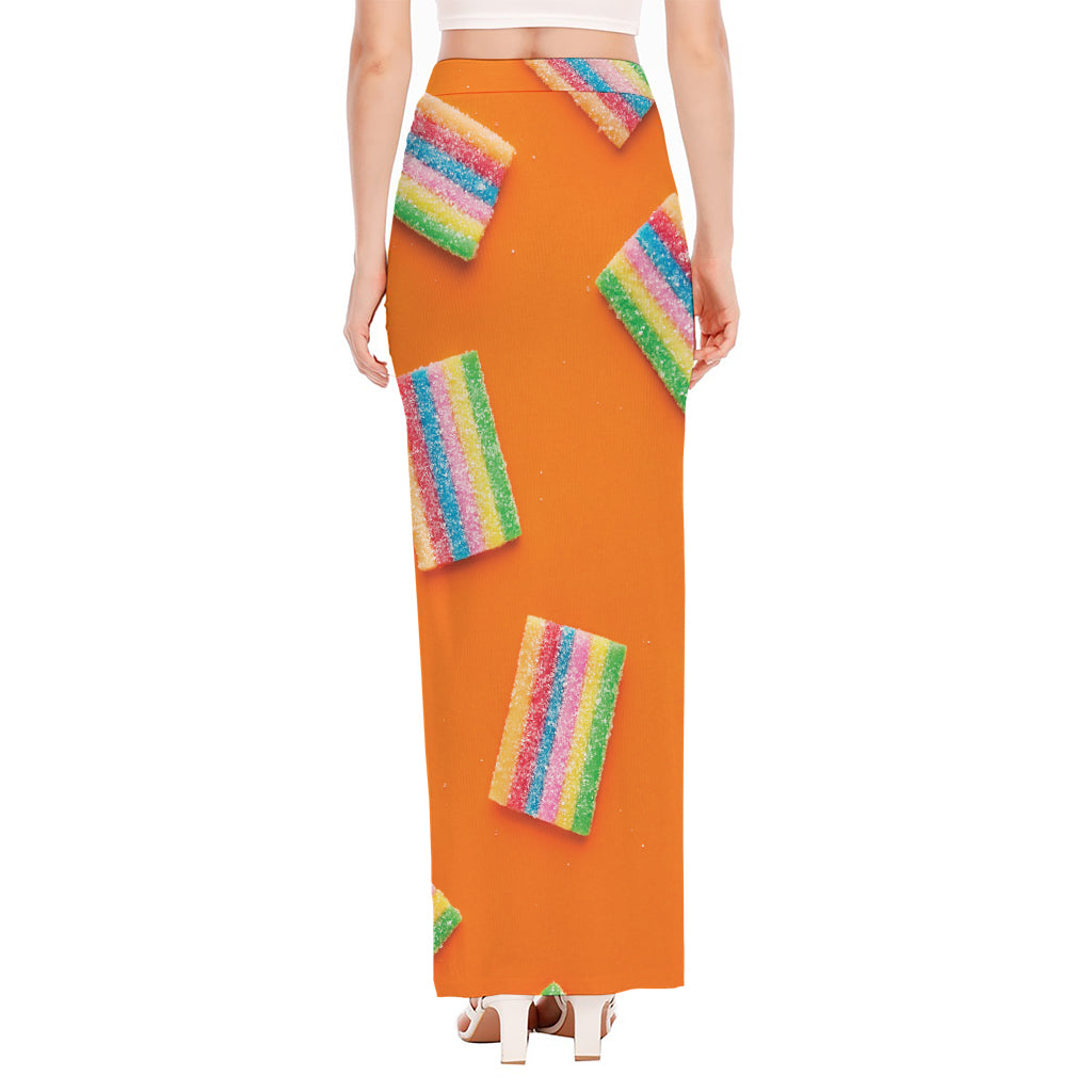 Colorful Gummy Print High Slit Maxi Skirt