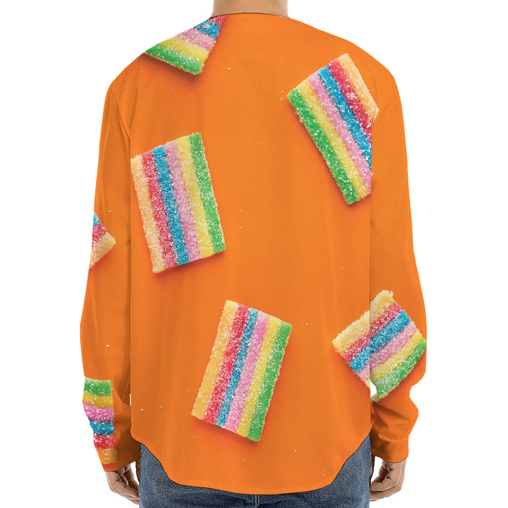Colorful Gummy Print Long Sleeve Baseball Jersey