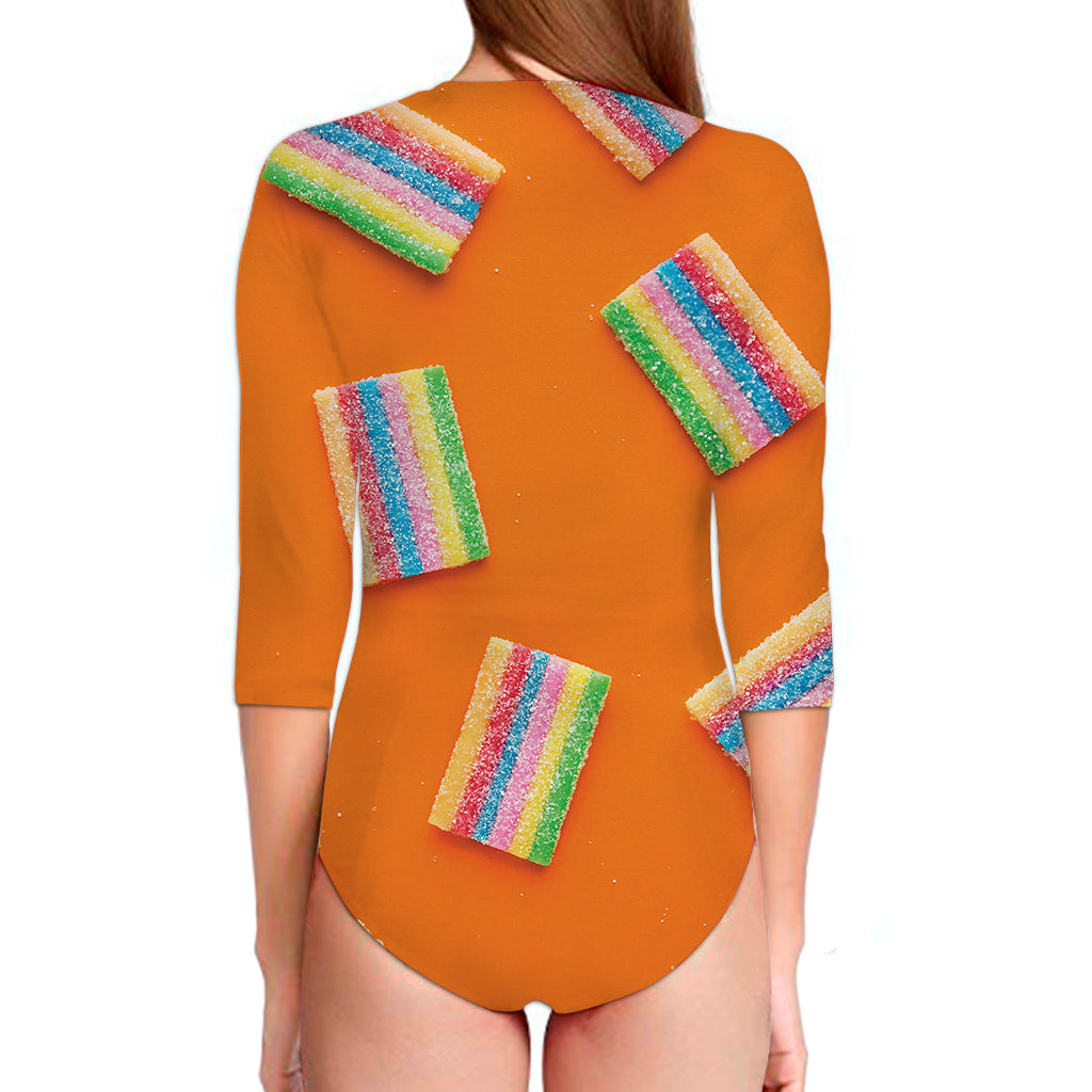 Colorful Gummy Print Long Sleeve Swimsuit
