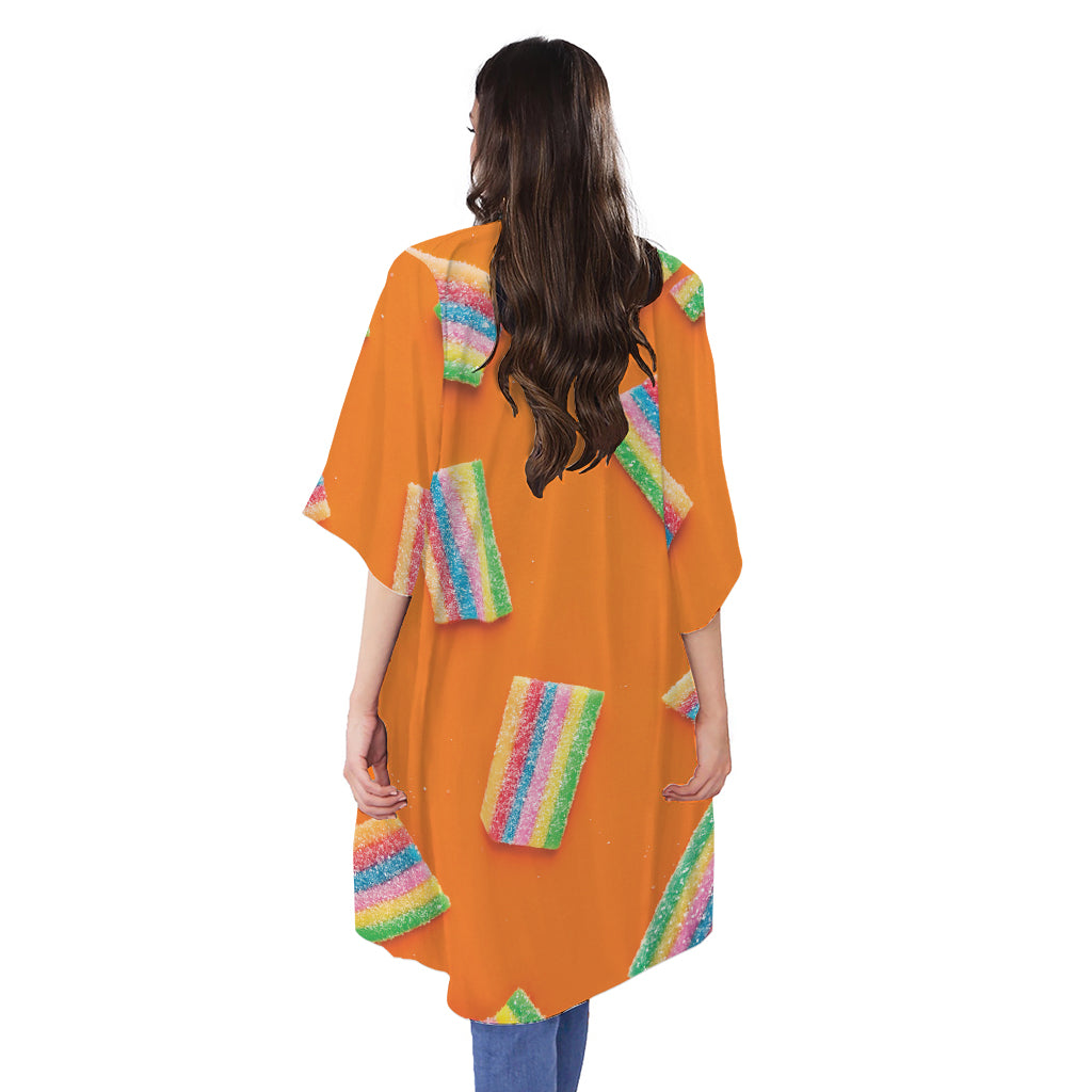 Colorful Gummy Print Open Front Beach Cover Up