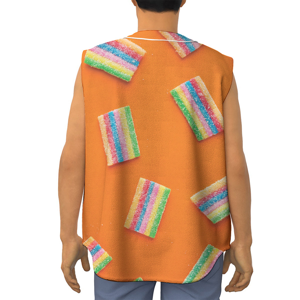 Colorful Gummy Print Sleeveless Baseball Jersey