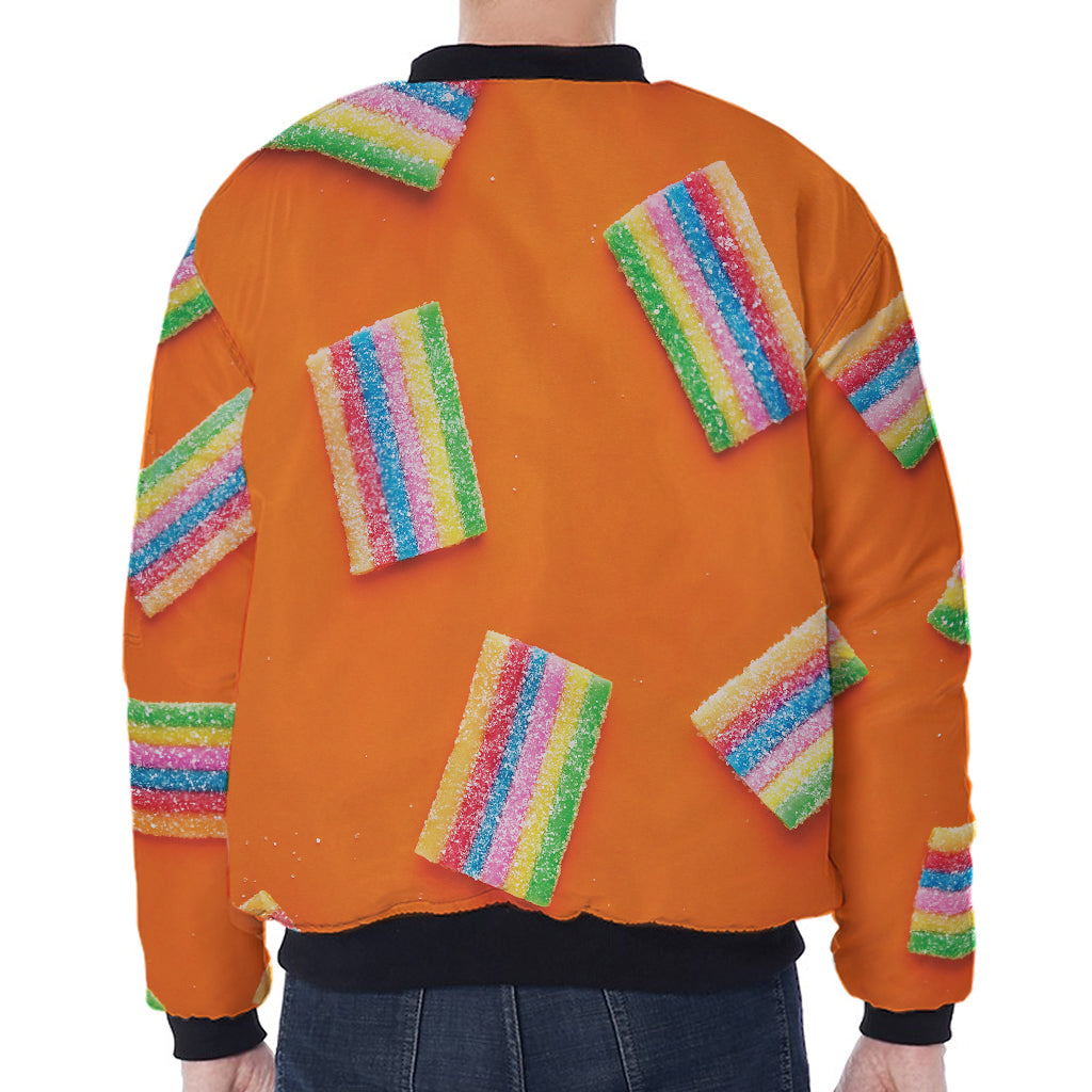 Colorful Gummy Print Zip Sleeve Bomber Jacket