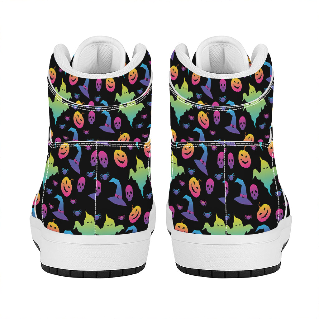 Colorful Halloween Party Pattern Print High Top Leather Sneakers