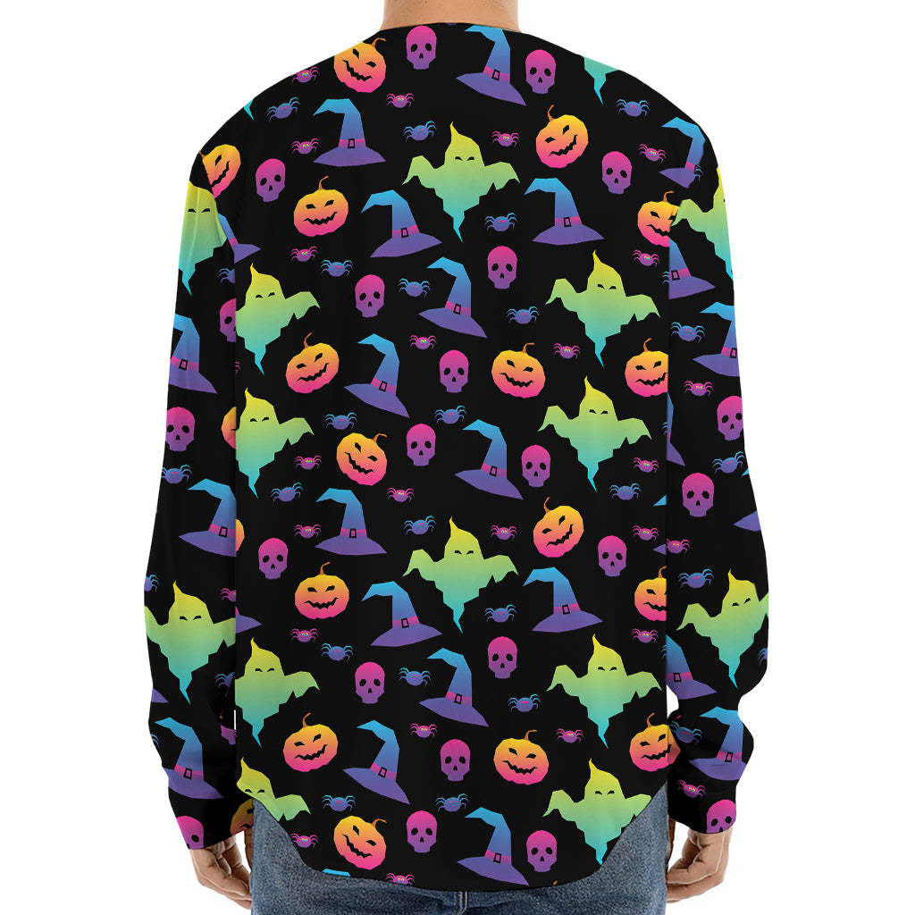 Colorful Halloween Party Pattern Print Long Sleeve Baseball Jersey