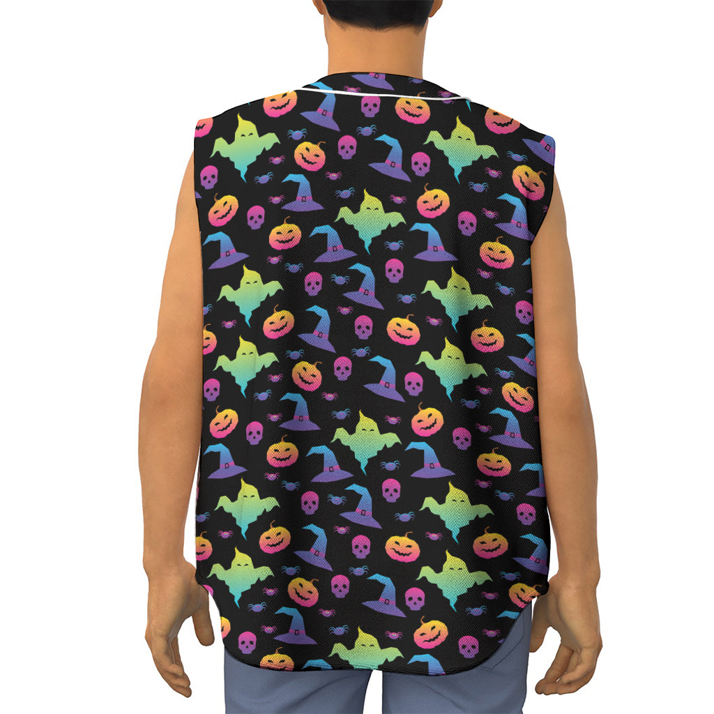 Colorful Halloween Party Pattern Print Sleeveless Baseball Jersey