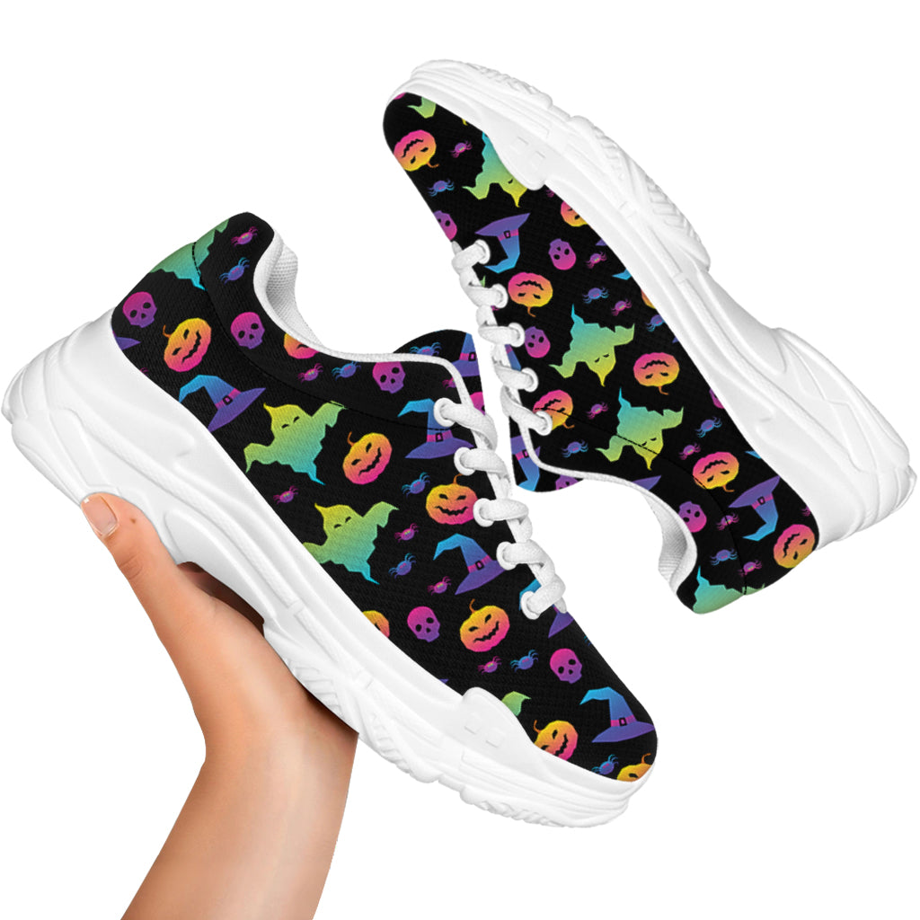 Colorful Halloween Party Pattern Print White Chunky Shoes