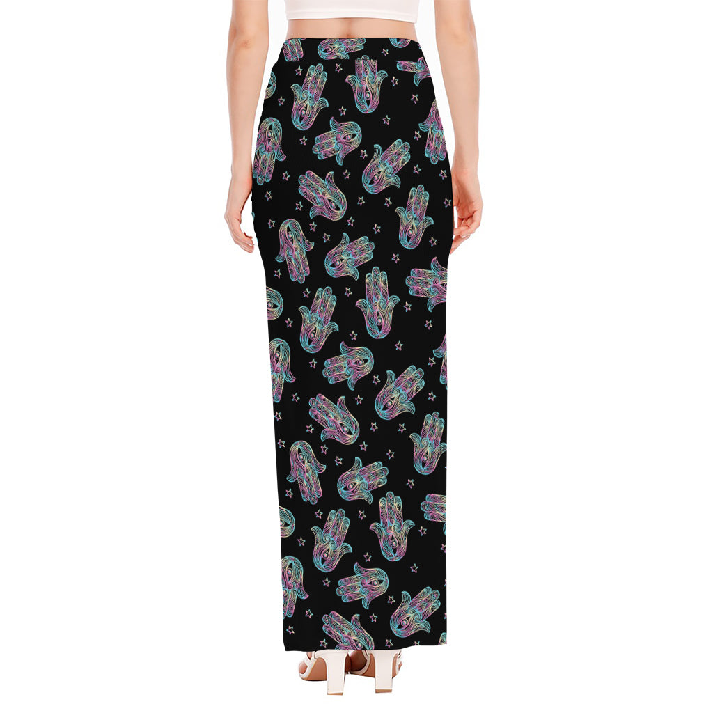 Colorful Hamsa Hand Print High Slit Maxi Skirt