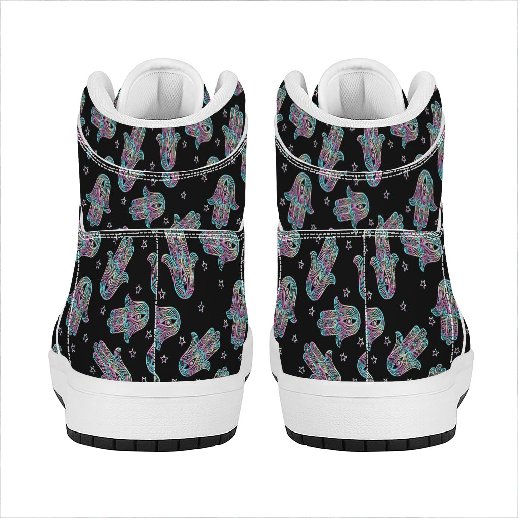 Colorful Hamsa Hand Print High Top Leather Sneakers