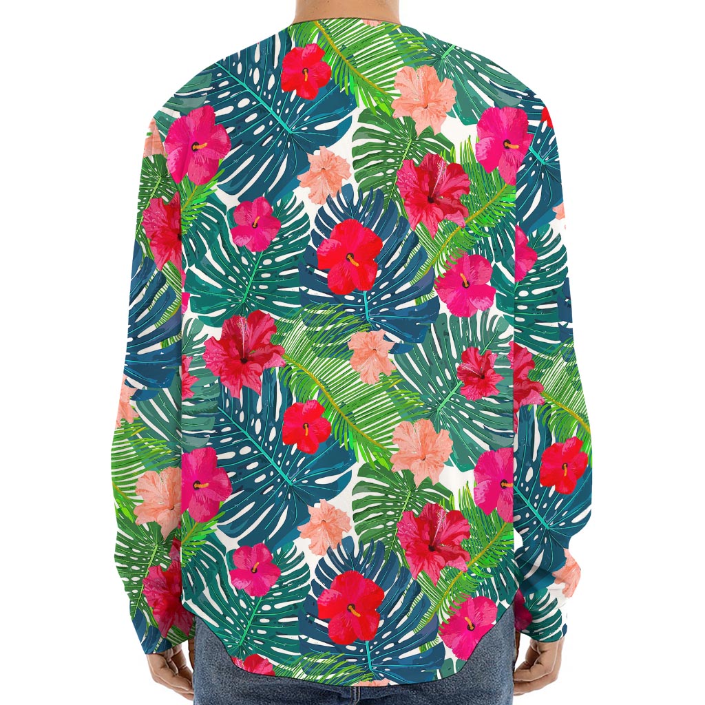 Colorful Hawaii Floral Pattern Print Long Sleeve Baseball Jersey
