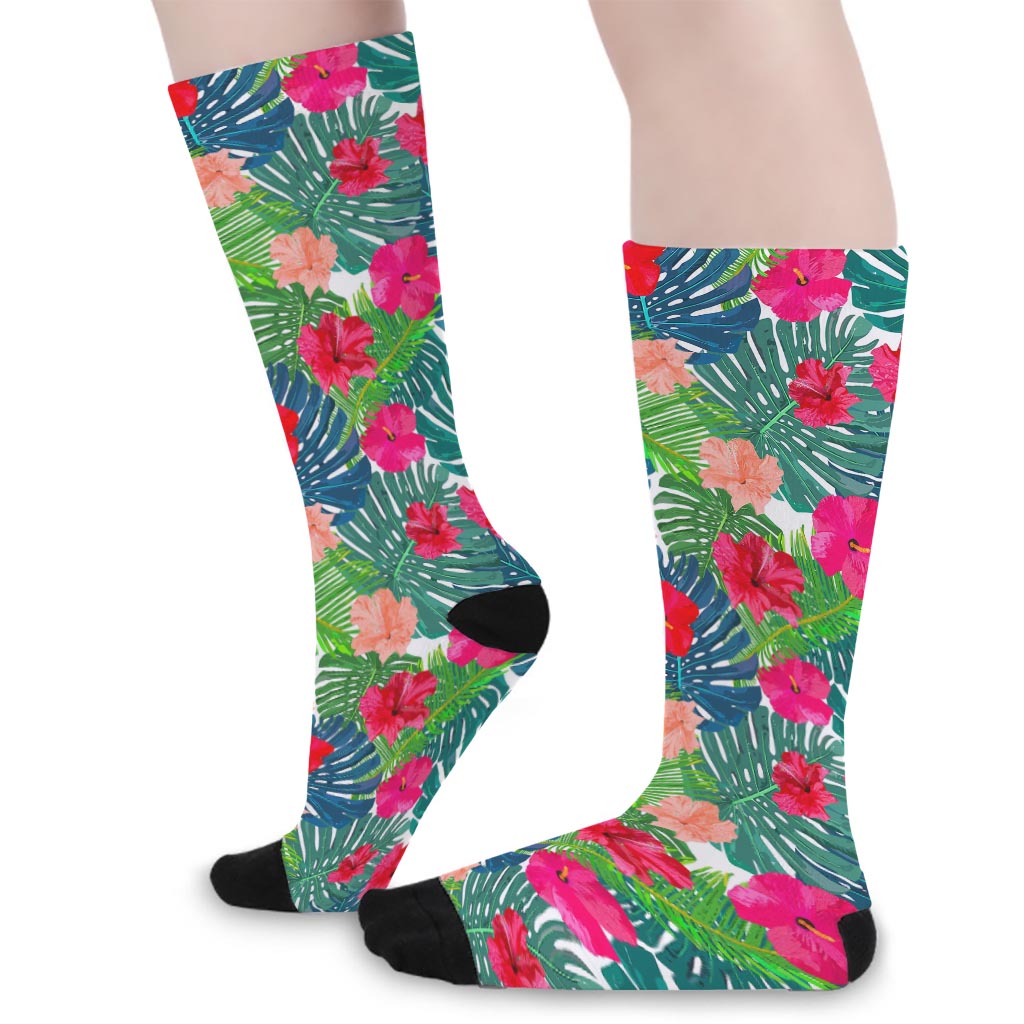 Colorful Hawaii Floral Pattern Print Long Socks