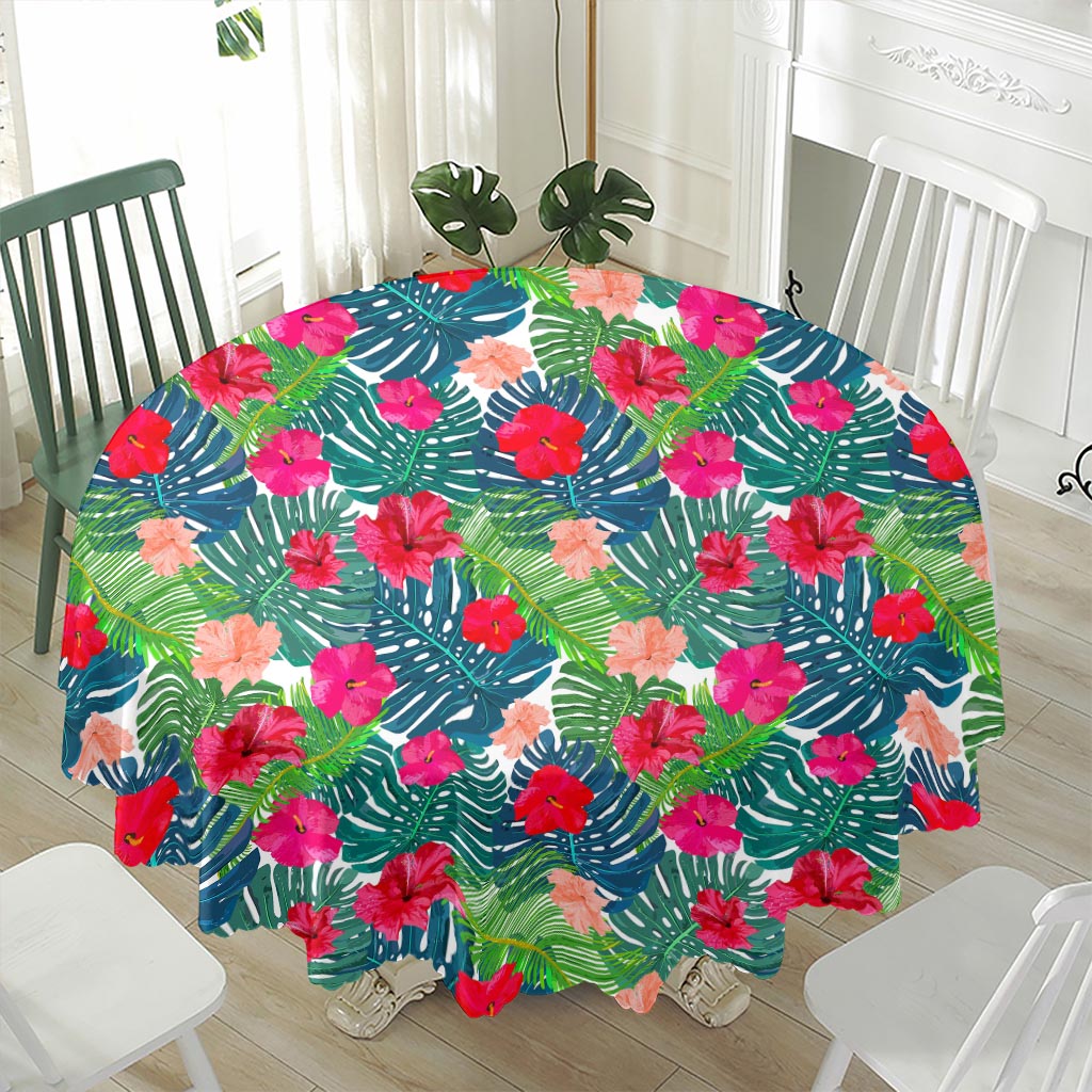Colorful Hawaii Floral Pattern Print Waterproof Round Tablecloth