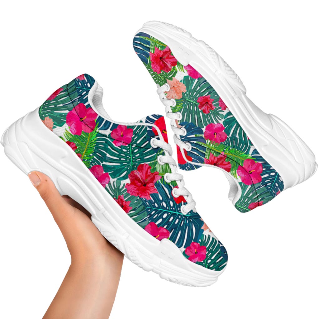 Colorful Hawaii Floral Pattern Print White Chunky Shoes