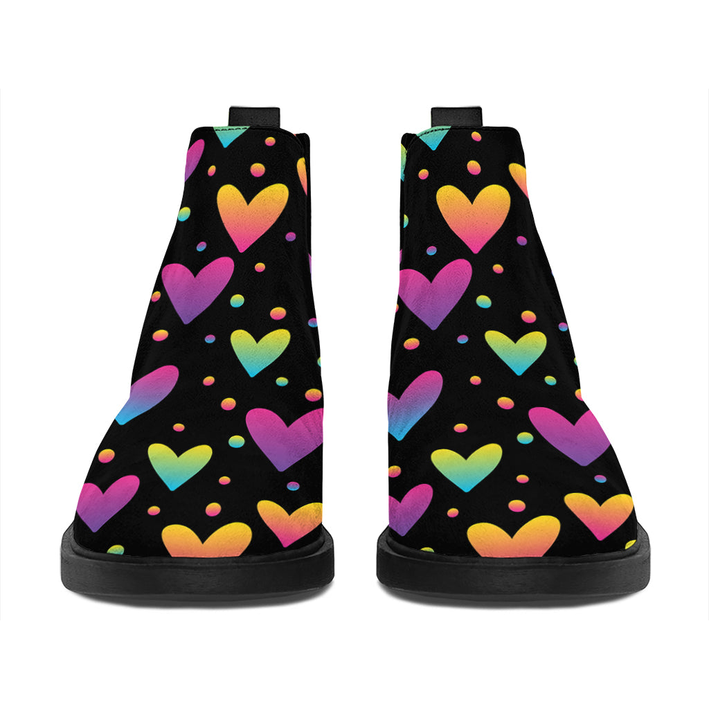 Colorful Heart Pattern Print Flat Ankle Boots