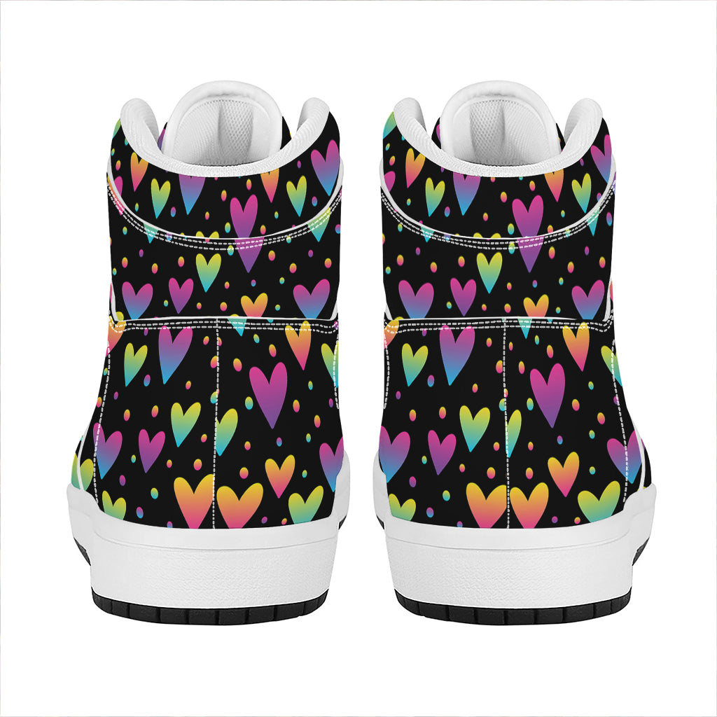 Colorful Heart Pattern Print High Top Leather Sneakers