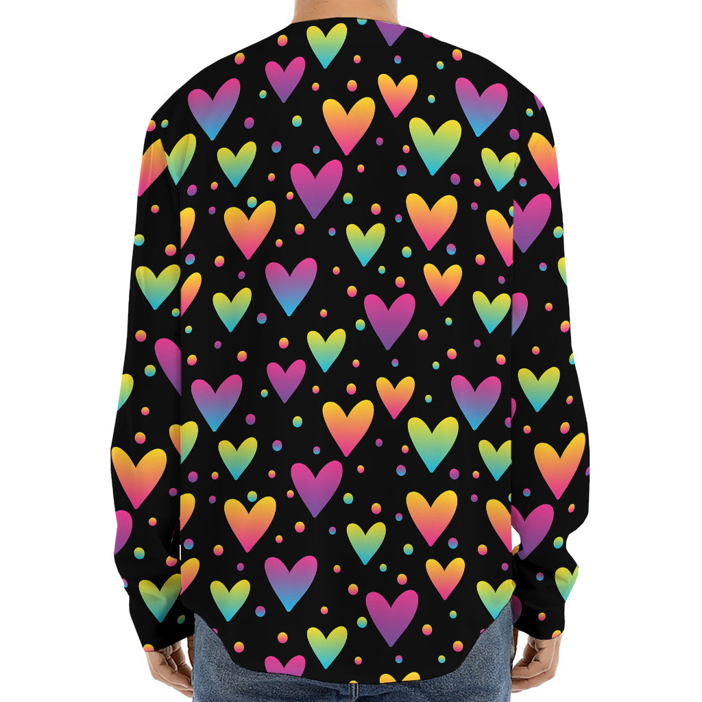 Colorful Heart Pattern Print Long Sleeve Baseball Jersey