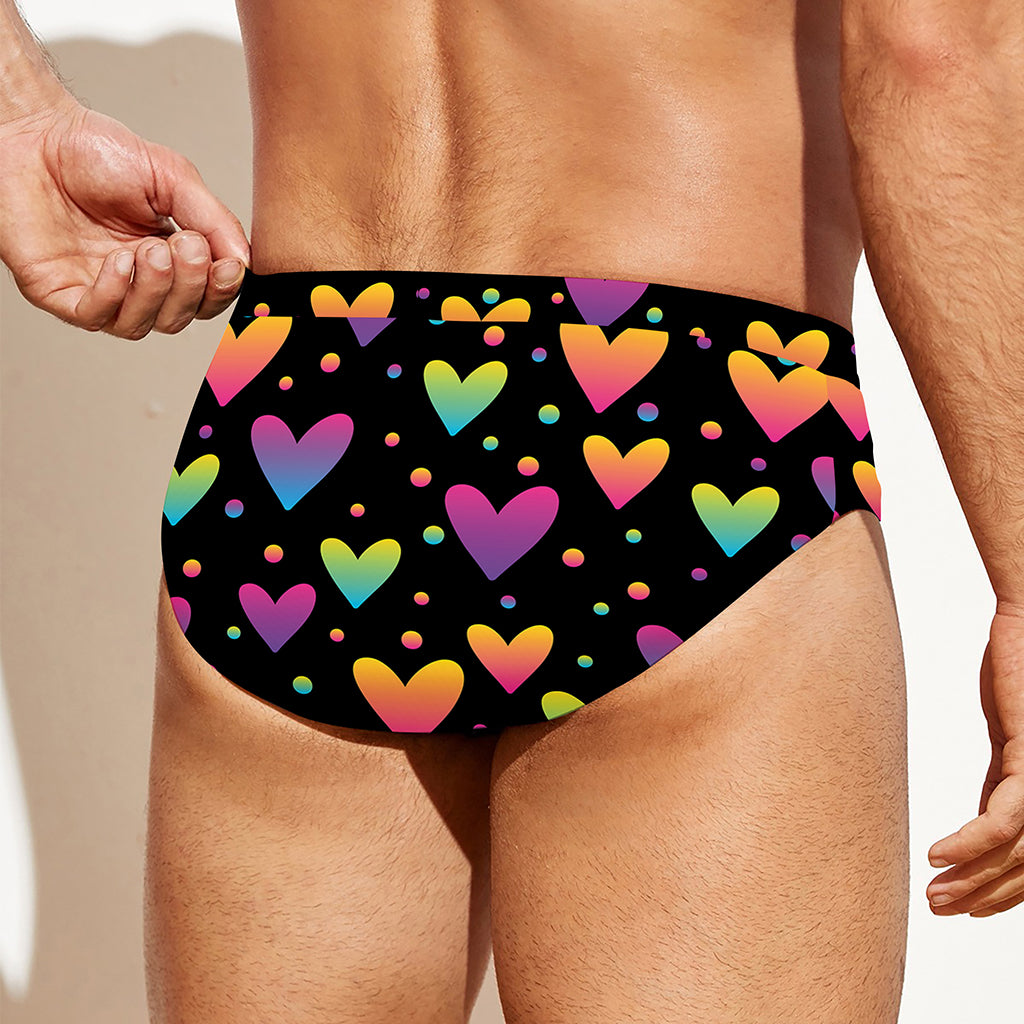 Colorful Heart Pattern Print Men's Swim Briefs