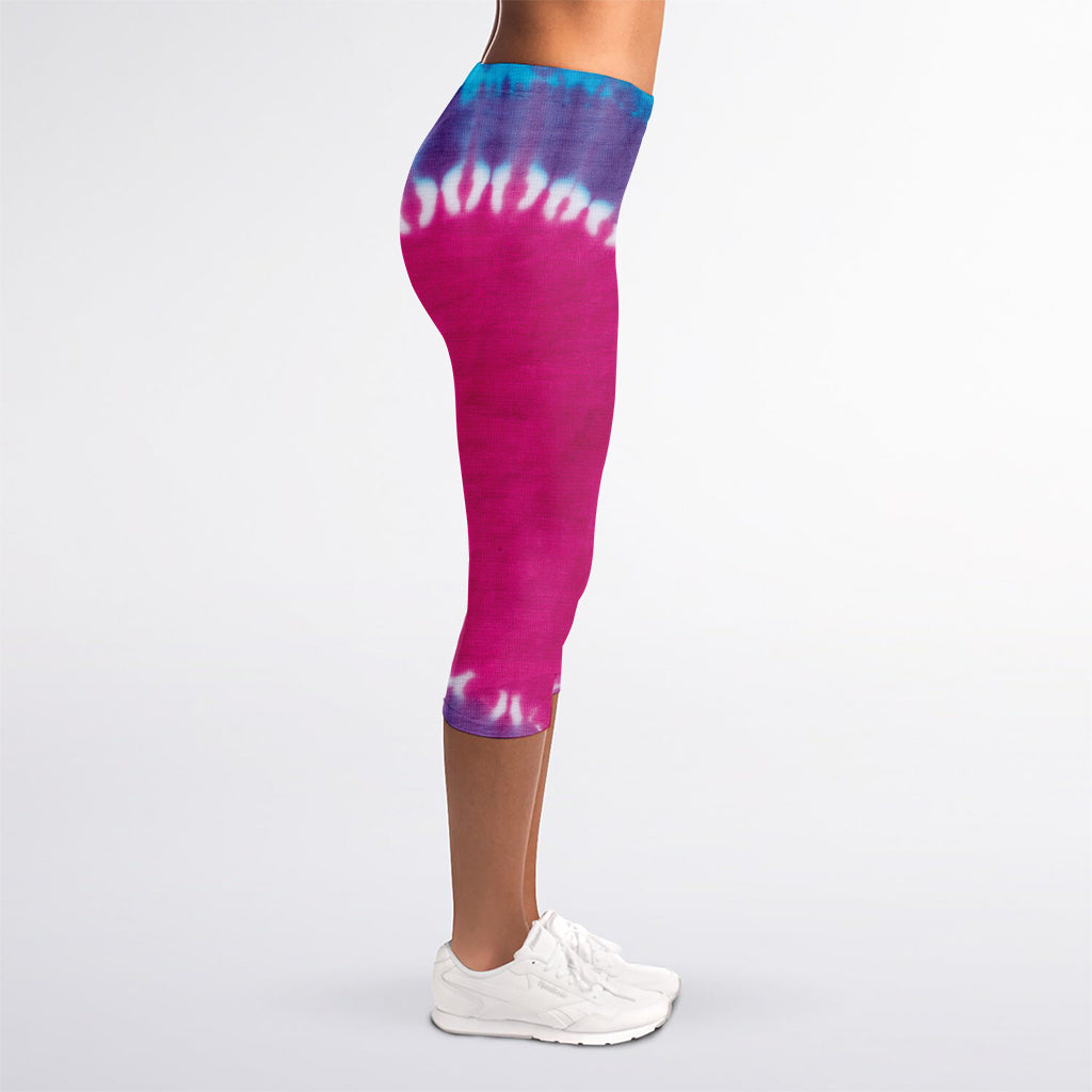 Colorful Heart Tie Dye Print Women's Capri Leggings