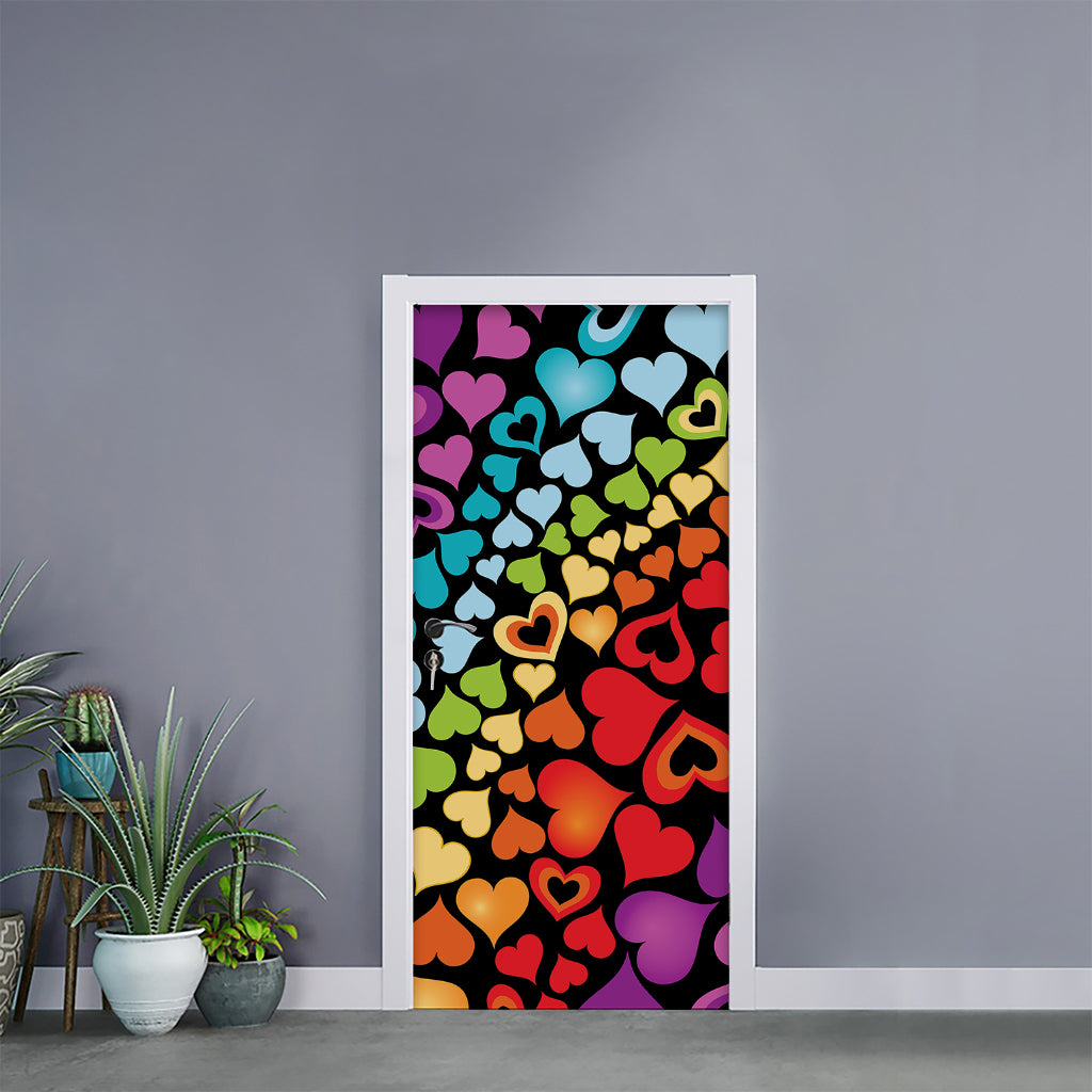 Colorful Heart Wave Pattern Print Door Sticker